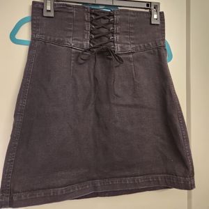 Distressed Express Midi Denim Jean High Waist Lace Up Skirt